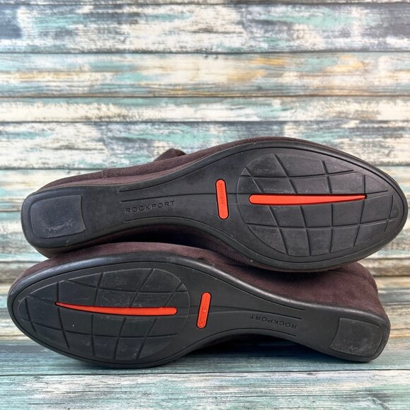 ROCKPORT Knee High Boot Womens 9.5M Brown Suede Stretch Calf Panel Pull On Wedge - Picture 5 of 15